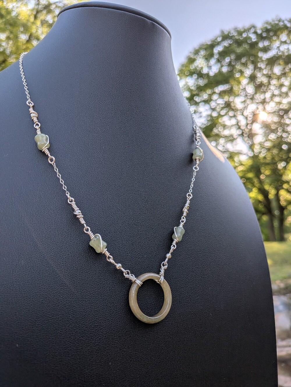Eternity Circlet Jade Necklace - Dainty Sterling Silver Chain - Artisan Crafted - Picture 14 of 16